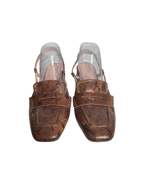 J.CREW Layne Brown Snake-Print Embossed Slingback Block Heel Loafers Size 10 - Picture 4 of 10